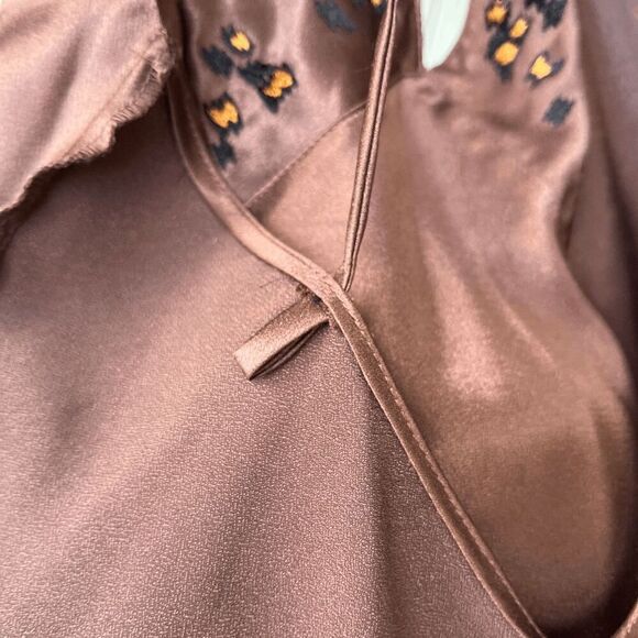 VTG 90s Natori Satin Slip Dress XS/S Leopard Embroidery Crisscross Back - Picture 7 of 9